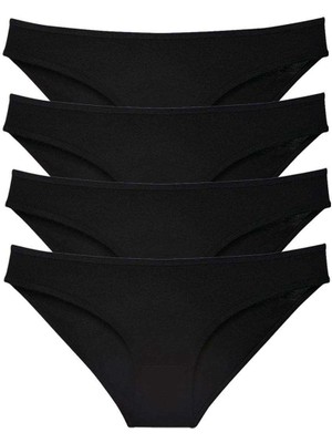 4 Adet Süper Eko Set Likralı Kadın Slip Külot Siyah