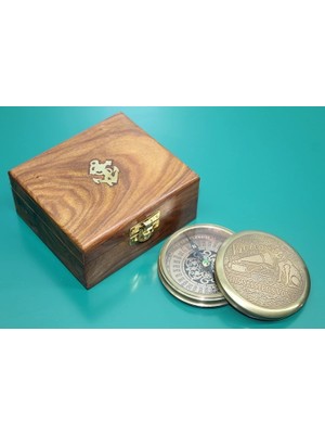 Ahşap Kutulu Pirinç Pusula 16222 ( Lisinya )