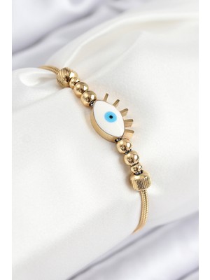 316L Çelik Göz Charm Model Gold Renk Kadın Bileklik - Lisinya