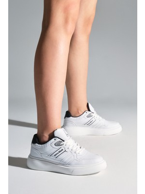 Tonny Black Kadın Beyaz Beyaz Yüksek Poli Taban Yanı Şeritli Bağcıklı Spor Ayakkabı