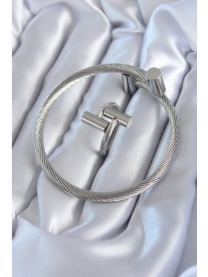 316L Çelik Gümüş Renk Sarmal Model Erkek Bileklik Yüzük Kombini - Lisinya