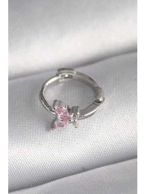 316L Çelik Gümüş Renk Pembe Zirkon Taşlı Kelebek Model Tragus Piercing - Lisinya
