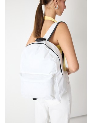 Powerspeed Unisex Beyaz Önü Fermuarlı Iki Bölmeli Sırt Çantası