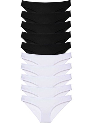 10 Adet Eko Set Likralı Kadın Slip Külot Siyah Beyaz