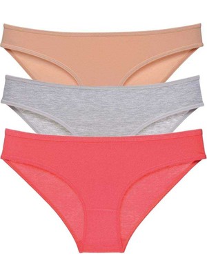 3 Adet Süper Eko Set Likralı Kadın Slip Külot Ten Gri Fuşya