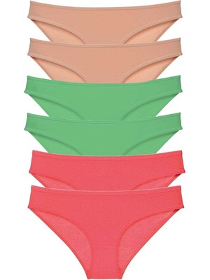 6 Adet Süper Eko Set Likralı Kadın Slip Külot Ten Yeşil Fuşya