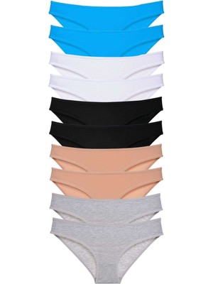 10 Adet Süper Eko Set Likralı Kadın Slip Siyah Ten Gri Beyaz Mavi