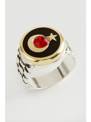 Resveq Ay Yıldız Metal Erkek Yüzük-Gümüş Rengi