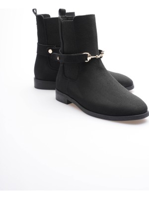 Kadın Süet Bot Lastikli Gold Aksesuarlı Siyah Esmira