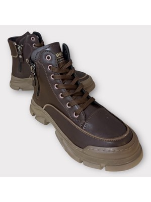 Kadın Deri Bot  Fermuarlı Kahve Corva