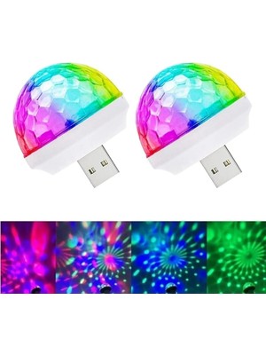 Müziğe ve Duyarlı Mini Parti Disko Topu Rgb USB LED Işık, Müzikle ve Sesle Değişen Renkli Işıklar, Ses Duyarlı Araç Içi Led, Parti, Doğum Günü, Kutlama Işıkları (2 Adet)