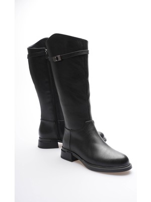 Mubiano Lorent Kadın Deri Çizme Fermuarlı Platin Tokalı Siyah 39 Numara Termo Tabanlı Şık Tasarım