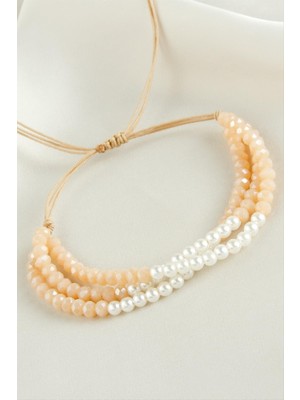 Resveq Incili Üçlü Kristal Bileklik-Sütlü Kahve