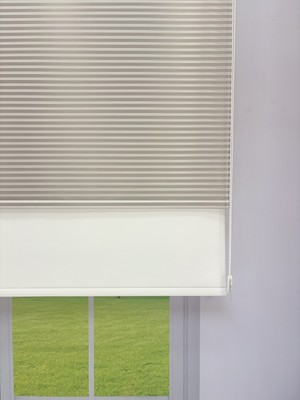 Luna Serisi Açık Gri Tül Beyaz Stor Perde Işık Kontrollü, Çift Mekanizmalı, Kolay Montaj