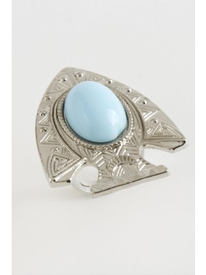 Resveq Balık Turkuaz Taşlı Yüzük-Gümüş Rengi