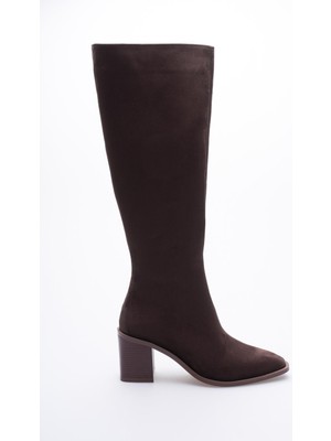 Kadın Süet Çizme Fermuarlı Kahve Arsen