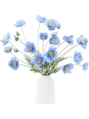 Yapay Çiçek Gelincik Çiçeği Mavi Açık Renk 3 Çiçek 1 Tomurcuk 59CM