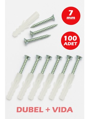 7mm Plastik Dübel + Vida Seti 100 Adet Dübel Tr