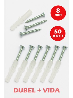 8mm Plastik Dübel + Vida Seti 50 Adet Dübel Tr