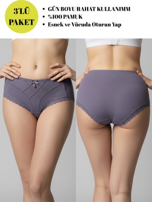 3'lü Set Kadın Yüksek Bel Dantelli Toparlayıcı Külot – Pamuklu ve Rahat