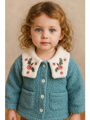 Kız Çocuk Kuzu Welsoft Nakışlı  Arkası Atkılı Hırka Yumuşak Dokulu