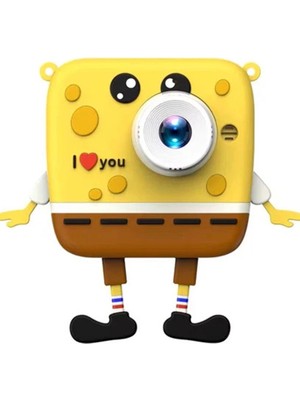Sünger Bob Tasarımlı Yeni Nesil Çocuk Dijital Mini Fotoğraf Makinesi Çift Kamera - Lisinya