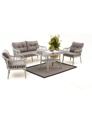 Divona Home Çeşme Modern Rattan Bahçe Balkon Oturma Grubu (2+1+1+M)