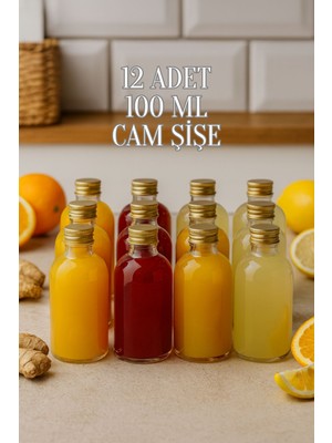 12 Adet Şeffaf Cam Shot Şişesi Sızdırmaz Gold Metal Kapaklı Kolonya Koku Süs Çok Amaçlı Şişe 100ML