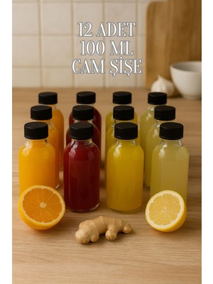 12 Adet Cam Shot Şişesi Sızdırmaz Siyah Plastik Kapaklı Kolonya Koku Süs Çok Amaçlı Şişe 100ML