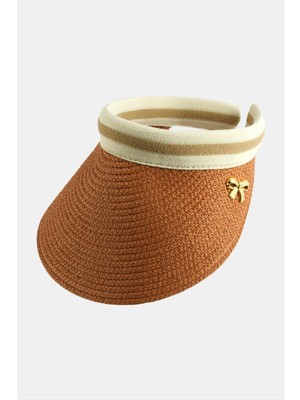 Resveq Fiyong Kasketli Hasır Plaj Şapkası-Kahverengi