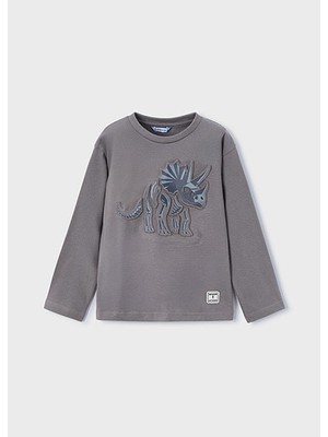 Mayoral Gri Erkek Çocuk Dinazor Kabartmalı Uzun Kollu Tişört 4089