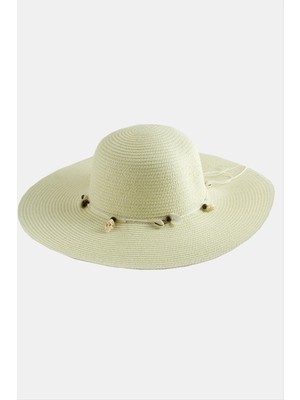 Resveq Deniz Kabuğu Hasır Plaj Şapkası-Pudra Rengi