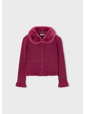 Mayoral Vişne Kız Çocuk Takma Kürk Yaka Hırka 4311