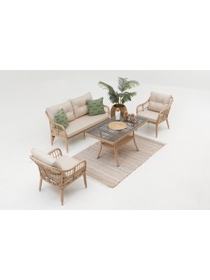Divona Home Çeşme Modern Rattan Bahçe Balkon Oturma Grubu (2+1+1+M)