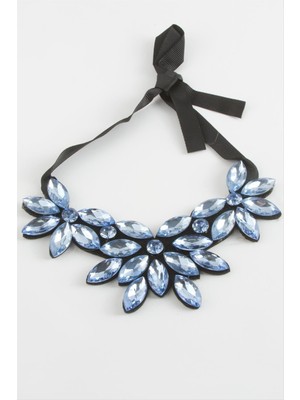 Resveq Çiçek Taşlı Yaka Kolye-Antrasit