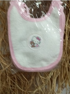 3’lü Beyaz-Pembe Bebek Önlüğü Seti – Hello Kitty Desenli Pamuklu Havlu Kumaş
