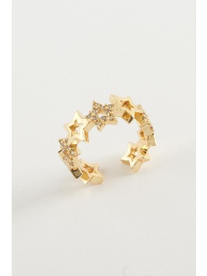 Resveq Yıldız Zirkon Taşlı Yüzük-Sarı