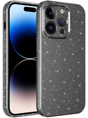 Apple iPhone 14 Pro Max Kılıf Kamera Korumalı Simli Lüks Ecrz Koton Kapak-Gri