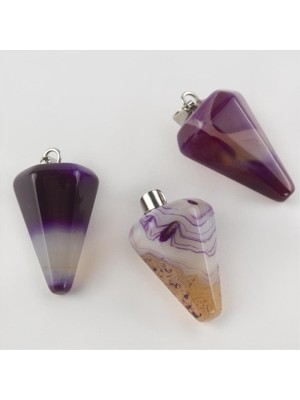 Resveq Akik Pandül Doğaltaş Kolye Ucu-Mor