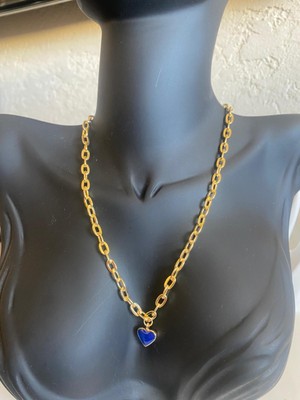 Gold Halka Kolye Mavi Kalp