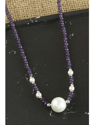 Resveq Inci Kristal Kolye-Mor