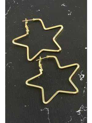 Resveq Yıldız Trend Küpe 5,5 Cm-Sarı