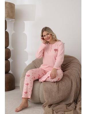 Lindros Kadın Pamuk'lu Düğme Yaka Raporlu Interlok Kışlık Pijama Takımı 0112 - 1 Adet