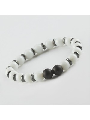 Resveq Sedef-Mat Onix Doğaltaş Bileklik-Beyaz