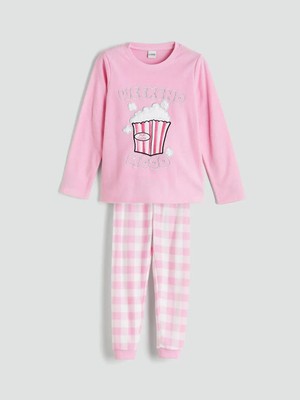 Bisiklet Yaka Polar Kız Çocuk Pijama Takımı  (W5)