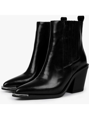 Shoeberry Kadın Amelia Siyah Cilt Kovboy Bot Şık ve Konforlu Tasarım