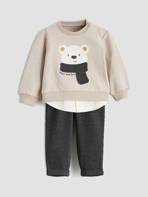 Baskılı Erkek Bebek Sweatshirt ve Pantolon 2'li  (W5)