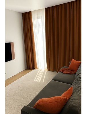 Düz Fon Perde - Kiremit - Pilesiz Düz Dikim - KMRT633