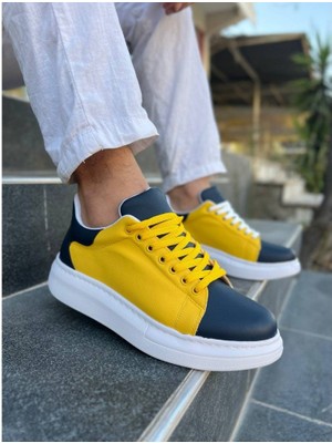 Premium Bağcıklı Günlük Taraftar Erkek Sneaker Sarı Lacivert