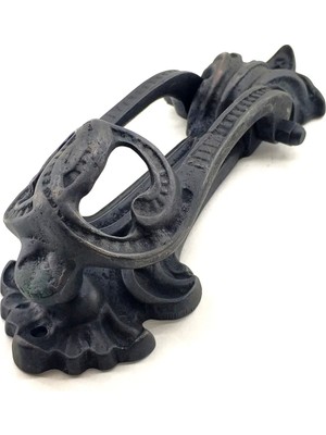 Antika Tarz Dekoratif Pirinç Doğa Kapı Tokmağı, Taktak - 205X73 Mm, Oksit - Lisinya